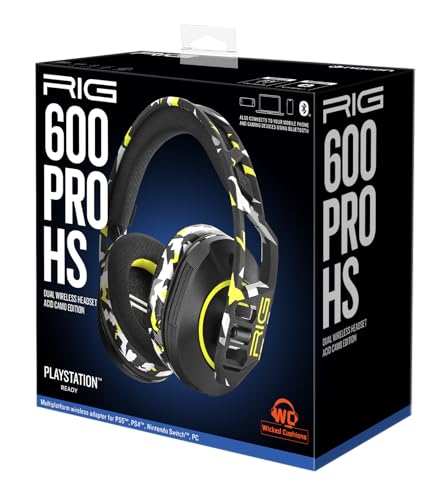 RIG 600 PRO HS Dual Wireless Multiplatform Gaming Headset | Wireless 2.4GHz / Bluetooth for PlayStation PS4, PS5, Nintendo Switch, PC, USB, Steam Deck, Android, iPhone - Acid Camo