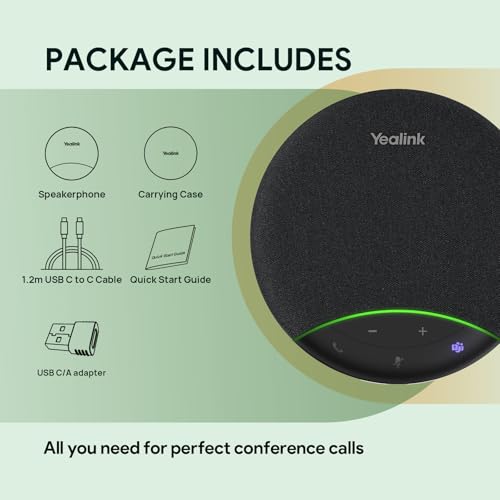 Yealink Sp92 Conference Speaker and Microphone Teams Certified Mic with Al Noise Cancelling 20H Call Time USB Speakerphone for Small Meeting Room, Bluetooth Speaker for Computer/Laptop - color: Black- SP92 USB C/A (No Dongle)