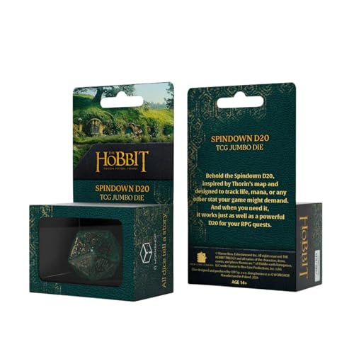 The Hobbit Jumbo Spindown D20 Verdant Die by Q-Workshop | Large Middle-Earth Inspired Life Counter, Premium Engraved Map Design | Easy-Read Numbers | Durable Gaming Dice for TCGs, RPGs & Tabletop Play | Large Middle-Earth Inspired Life Counter, Premium En