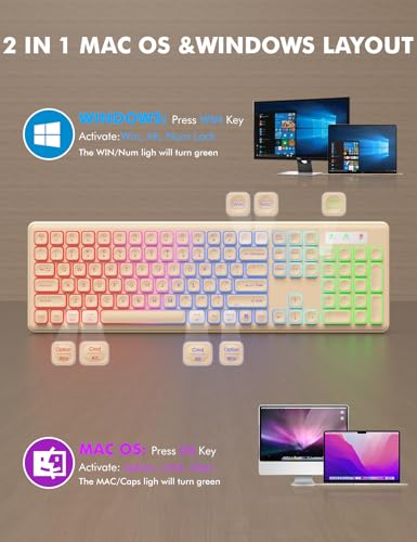 Wireless Keyboard and Mouse Combo, RGB Backlit, Trueque KM42Pro | RGB Rainbow Backlit, Rechargeable Keyboard Mouse, Sleep Mode, 2.4GHz Wireless, Silent Soft Typing, USB-C Adapter - color: Sand Gold