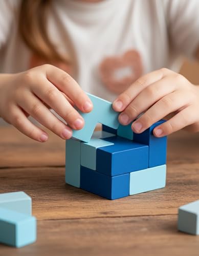 Precision Crafted 7 Piece Wooden Tetromino Cube Puzzle, Screen Free Brain Teaser Logic Game for Kids 6+, Adults, Spatial Reasoning, Focus, Problem Solving and Thoughtful Gifting - style: Tetromino