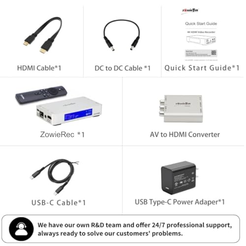 Zowietek 4K HDMI Video Recorder with Analog to Digital Converter, ZowieREC | RCA/CVBS for VHS, VCR, DVR, DVD, Hi8, Mini DV, Camcorder, Cassette, Gaming Consoles, Easy to use, No PC Needed