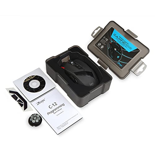 zelotes RGB Optical Gaming Mouse with Rapid Fire Button,4800 DPI (4-Level Adjustable), 12 Programmable Buttons,Adjustable Weights,USB Ergonomic Wired Mouse for Office/Gaming/Laptop/PC (Black)