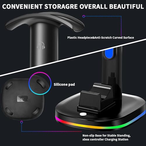 Xbox Headphone Stand with Controller Charger, RGB Xbox Controller Charging Station Headset Stand for Xbox Series X/S/One/One X/One S Charging, Equipped with 1 * 5180mWh Rechargeable Xbox Battery Pack