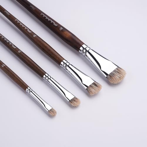 Fuumuui Professional Paint Brush Set, 4Pcs Natural Badger Hair with Filbert Shape Blending Mop Oil Paint Brushes for Acrylic Painting Oil and Gouache - style: Filbert