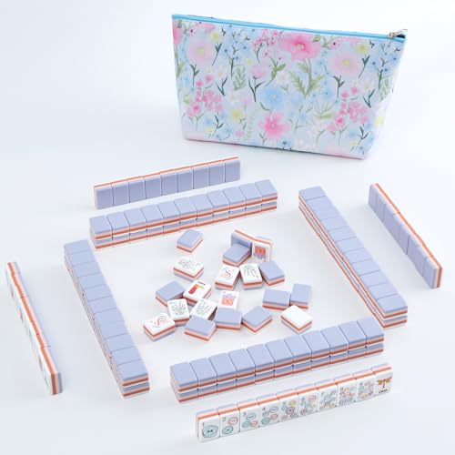 American Mahjong Tile Set,160 Light Purple Acrylic (4-Layer) Engraved Mahjong Tiles, Mahjong Tile Bag and Mahjong Accessories for Mahjong Beginner