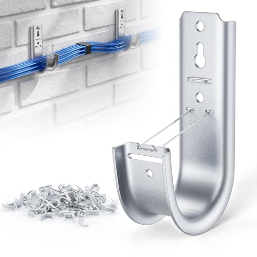 48 Pack 2-Inch Galvanized Steel Cable Support J-Hook with Retainer Clips - 48 Pack - Efficient Cable Management & Organization Solution | Efficient Cable Management & Organization Solution, for Data Centers, Conduit, Cable, Coaxial & Fiber Optic Wires