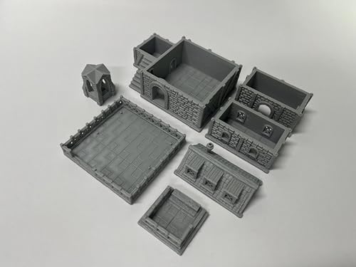 Middle Ages Medieval Architectural Terrain Set for 18mm/28mm Miniatures Wargame, 3D Printed and Paintable, Gift for Tabletop Hobby Enthusiasts (18mm Scale) - size: 18mm Scale