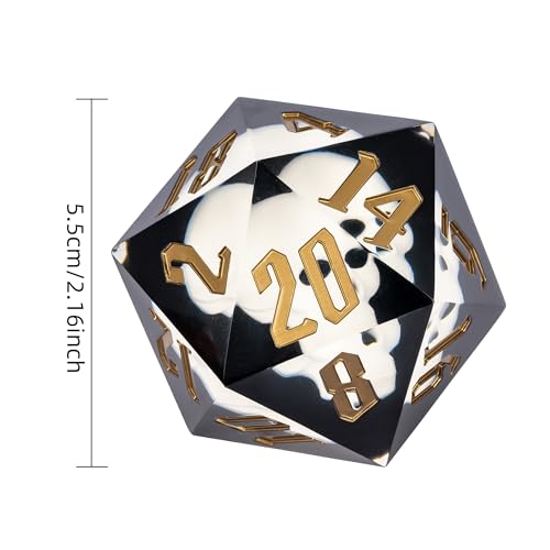 Cusdie Large D20 Dice 55mm with Sharp Edges, D&D 20 Sided Dice, Handmade DND Giant D20 for RPG, Table Games(White Skull) - color: White Skull