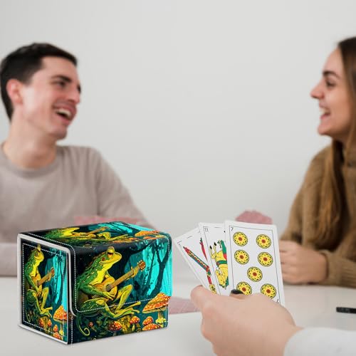 for MTG Commander Deck Box,Card Deck Box for Trading Yugioh MTG,Fits 100 Double Sleeved Cards,PU Leather Strong Magnet Case for Magic Commander TCG CCG,Cute Frog Mushroom - color: Cute Frog Mushroom