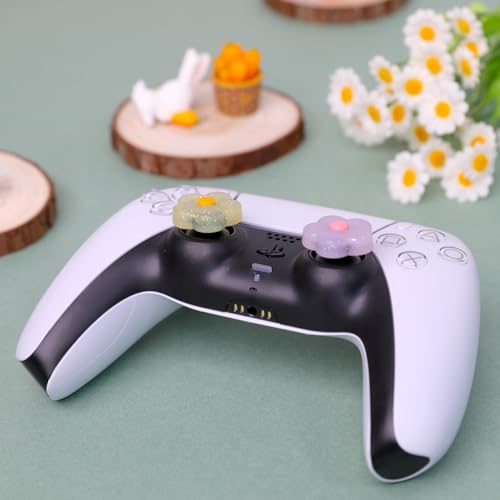 PERFECTSIGHT Cute Glitter Flowers Thumb Grip Caps for Switch 2, PS5, PS4, Xbox Series X/S, Xbox One, Switch PRO Controller, 4PCS Kawaii Soft 3D Analog Thumbsticks Grips Joystick Cover - color: Glitter Flowers