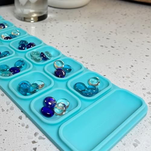Travel Mancala Board Game Set – Flexible Silicone Roll-Up Board, 50 Stones & Zippered Canvas Bag – Portable Strategy Game for Adults & Teens (Light Teal) - color: Light Teal