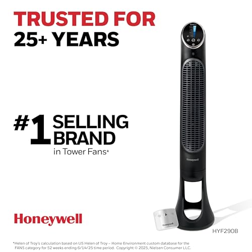 Honeywell QuietSet Whole Room Tower Fan, Oscillating Tower Fan with Remote, Black, HYF290B - color: Black