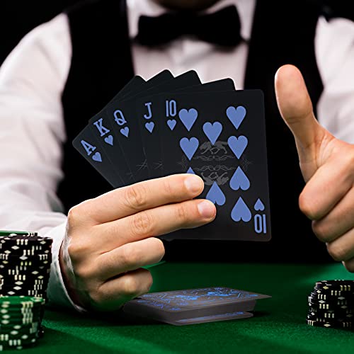 WJPC PVC Waterproof Playing Cards, Cool Black Plastic Poker Cards,Deck of Cards for Game and Party.(Wolf) - color: Blue