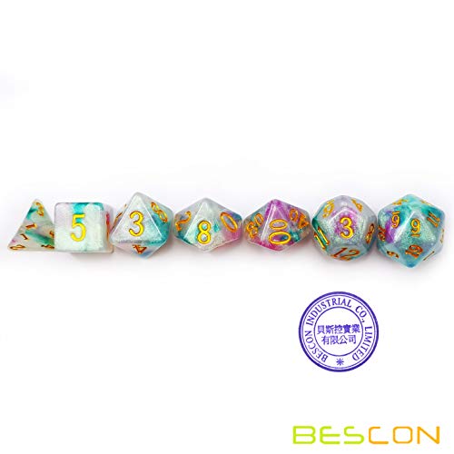 Bescon Magical Stone Dice Set Series, 7pcs Polyhedral RPG Dice Set Fairy Spirit, Polybag Packing - color: Fairy Spirit in Polybag