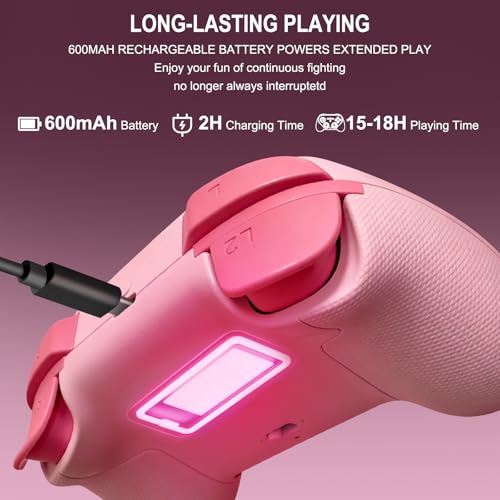 Joso Mobile Gaming Controller, Wireless Game Controller for iPad/Tablet/iPhone/Android/Switch/Switch 2/Lite/OLED/PC, Handheld Gamepad with Hall Effect Joysticks/Triggers/6-Axis Gyro - Pink - color: Pink