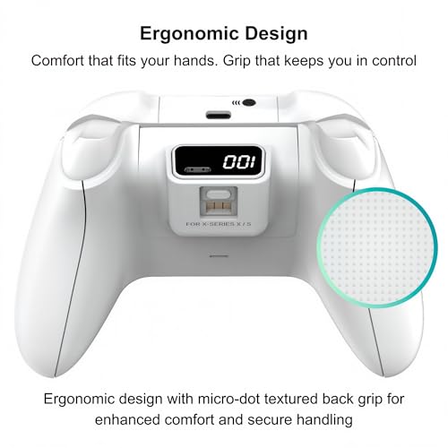 ECUBit Wireless Gaming Controller Compatible with Xbox Series X and Series S, Xbox One and Windows PC, Bluetooth Controller with 1400mAh Rechargeable Battery and LED Power Display, Dual Vibration, USB C Charging, 3.5mm Headset Jack, White