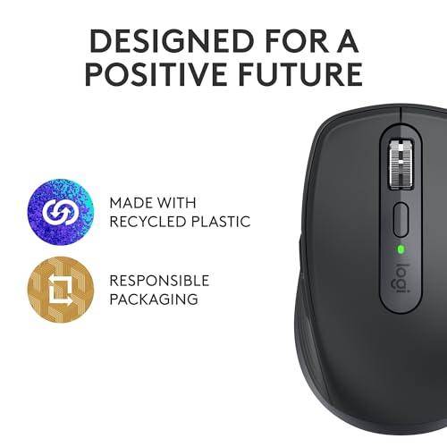Logitech MX Anywhere 3S Compact Wireless Mouse, Fast Scrolling, 8K DPI Any-Surface Tracking, Quiet Clicks, Programmable Buttons, USB C, Bluetooth, Windows PC, Linux, Chrome, Mac - Graphite - color: Graphite, style: USB-C Charge