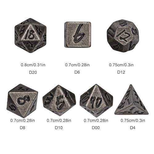 Mini Dice Set with Rune Keychain Case,7PCS Polyhedral Metal Dice Set for DND Role Playing Games(Silver) - color: Silver