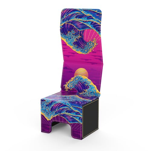 (Great Neon Wave) 100% Hand-Drawn TCG/MTG 100+ Card Vault Deck Box - style: Great Neon Wave