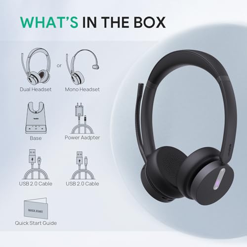 Yealink WH64 DECT & Bluetooth Dual Teams Wireless Headset, 606 ft Range On Ear Work Headphones with 3X Noise Cancelling Mic, 32H Talk Time, Ringer, Office Headsets for Desk IP Phone, PC,Cellphone - style: WH64 Dual-Teams