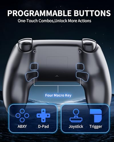 Black Wireless Controller Compatible for PS-5/Pro/Slim/PC, Gradient Color RGB mode/haptic feedback/1000 mAH battery/Motion Sensing/3.5mm Audio Jack
