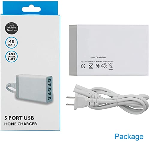 Pezin & Hulin 5 Port USB Wall Charger, 45W, Compatible with Tablet, Phone, Cell Devices - color: White
