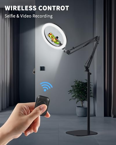 12" Overhead Phone Mount with Ring Light, 360° Circle Light - CRI >95 & Adjustable 72" Height, Phone Ring Light for Photography,Live Streaming, Cooking and Content Creation - size: 12 inches