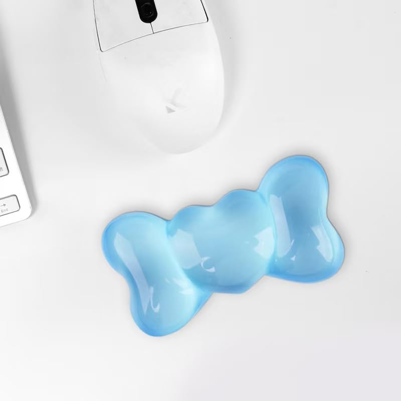 Gel Wrist Rest for Keyboard and Mouse Transparent Blue Bow Elbow Pad Cushion Ergonomic Cute Clear Cool Heart Mouse Wrist Pad Silicone Non-Slip Support for Computer Gaming Home Office Women Hand Pillow - color: Bow Blue