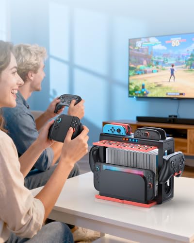 FASTSNAIL Organizer Station for Nintendo Switch 2, Charging Dock for Joycon | Switch 2/1 Compatible, Retractable Storage Stand, Charge 4 Joypads Simultaneously, Holds 16 Discs+14 Game Card+Pro Controller
