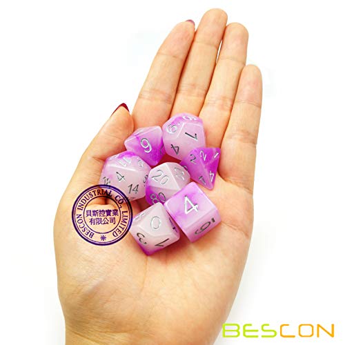 Bescon Two Tone Glowing Polyhedral Dice 7pcs Set Frosty Amethyst, Luminous RPG Dice Glow in Dark, DND Role Playing Game Dice - color: Frosty Amethyst
