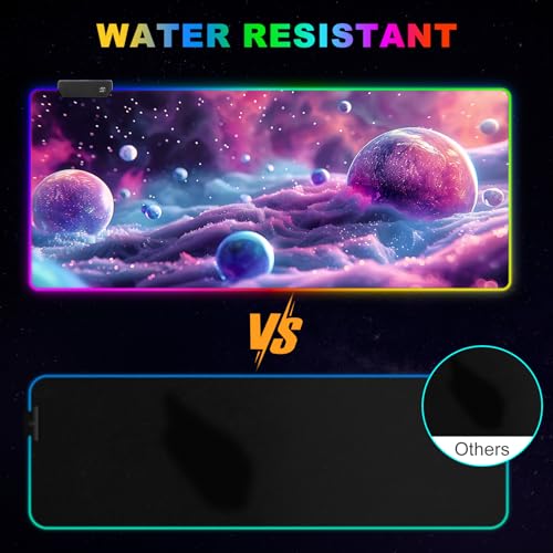 ARTSO Large RGB Gaming Mouse Pad, Led Big Mouse mat with 14 Light Modes, Extended Soft Computer Keyboard Mat Non-Slip Rubber Base, Colorful Purple Ball - color: Colorful Purple Ball