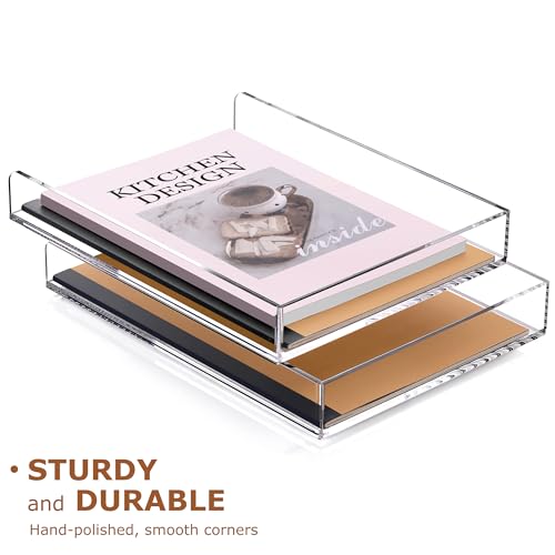 SANRUI 2 Tier Acrylic Stackable Paper Letter Tray, Vertical A4 File Desk Organizer and Accessories Sorter Tray, Clear Workspace Office Supplies Organizers, 12inx9.25inx3.42in - style: Vertical Thin 2 Tier Trays