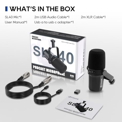 FDUCE SL40 USB/XLR Dynamic Microphone for Podcasting, Gaming, Live Streaming and Recording, Built-in Headphone Output, LED Mute Button, All Metal, Voice Isolation Technology - style: SL40