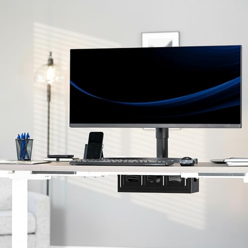 VIVO Flip-Open 16 inch Under Desk Cable Management Holder, Under Standing Desk Steel Cord and Power Strip Organizer, Black, Desk-ACCBM1