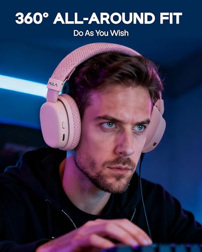 MechLands Aula G7 Wireless Gaming Headset for PS4/PS5/PC/Switch, Over-Ear Headphones with Detachable Noise Canceling Mic, RGB, Surround Sound, 60H Battery, 2.4GHz/BT/Wired (Pink) - color: Pink