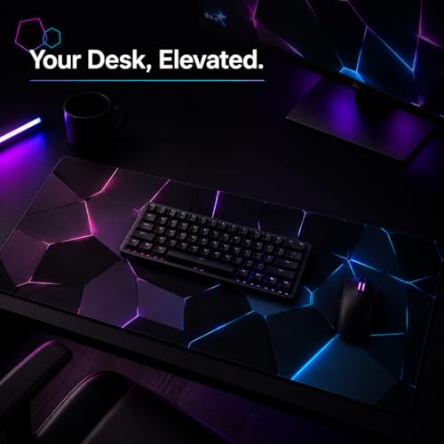 Gaming Desk Mat 35.4x15.7 Inch, Large Extended Mouse Pad with 3D Neon Geometric Design, Non-Slip Water-Resistant Desk Pad for Gaming Setup, PC & Home Office - color: Black 3d Neon
