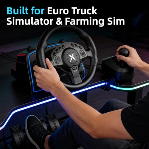 PC Racing Wheel with Pedals and H-Shifter - 1080 Degree 28cm 11" Large Magnetic Induction Gaming Steering Wheel for Euro Truck Simulator 2, American Truck Sim, Farming Simulator, Windows 7/8/10/11 - color: Black with ABS Pedal