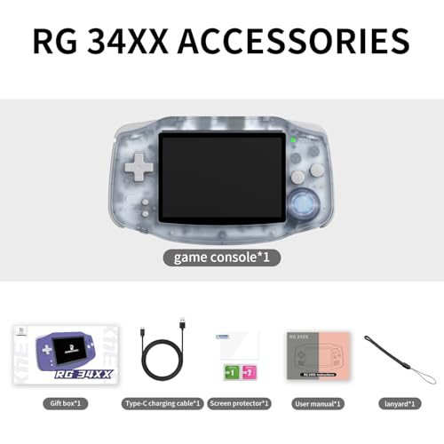 Anbernic RG34XX Retro Handheld Game Console Linux 3.4’’ IPS 720*480 Screen 64G Card 5000+ Classic Games RG34XX H700 64-bit 3500mAh Battery Game Player Compatible with Bluetooth WiFi Glacier - style: BRT-RG34XX-Glacier