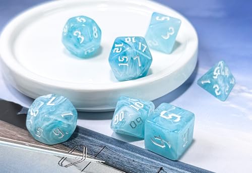 Blue DND Dice Set of 7pcs (Summer Blue) | Polyhedral Dice Set for TTRPGs, Dungeons and Dragons, Role Playing Games and Other Table Games– D20 System Dice - color: Summer Blue