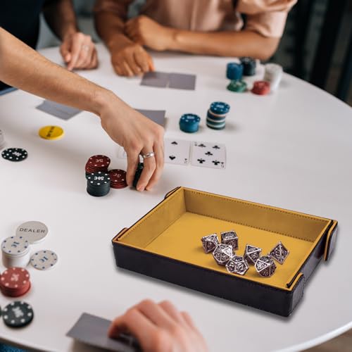 SIQUK Magnetic Folding Dice Tray Rectangle Dice Rolling Tray PU Leather Trays Foldable Holder Rolling Mat Storage Box for D&D RPG Games, Yellow - color: Yellow