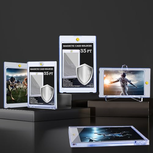 35-Pack Magnetic Card Holder for Trading Cards, 35pt Ultra Clear One Touch Card Holder, U-V Protector Hard Plastic Card Sleeves, Display Cases for Baseball Cards, Game Cards, Sports Cards - size: 35