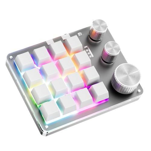 Yoidesu Programmable Macro Keyboard with Wired BT 2.4G Connection, 16 Keys 3 Knobs Gaming Keypad, Customizable for Work & Gaming (White) - color: White