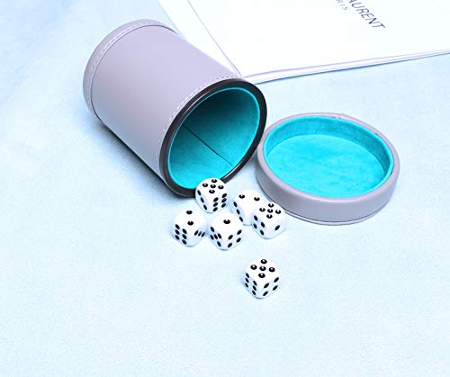 Leatherette Dice Cup with Lid, Felt-Lined Dice Shaker Includes 6 Dot Dice for Yahtzee Bar Party Dice Games, 1 Pack - color: Lakeblue