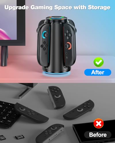 Upgraded Switch 2 Charging Dock for Nintendo Switch 2 Joycons, 4-in-1 Magnectic Controller Fast Charging Station with Adjustable 8 RGB Lights, Compact Desktop Stand for Bedroom & Gaming Setup,M - size: M-Cyberpunk Decor