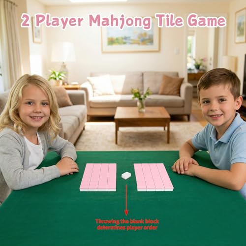 65 Tiles 30mm Seaside Escape Game Block Matching Game for Kids, Vita Mahjong Game Set in ABS Plastic Material Set with 4 DIY Stickers (Pink) - color: Pink