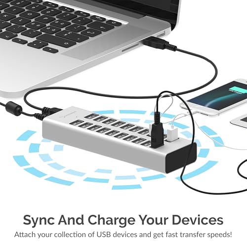 SABRENT 90W 20-Port USB 2.0 Charging Station (AX-P20C) | 20 USB charging ports; 90W; includes 12V power supply; multi-device desktop charger - size: 20-PORT