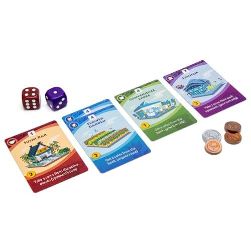 Machi Koro 2 Board Game - New Adventures Await in Your Quirky City! Fast-Paced Dice Rolling Strategy Game for Kids and Adults, Ages 10+, 2-5 Players, 45 Minute Playtime, Made by Pandasaurus Games