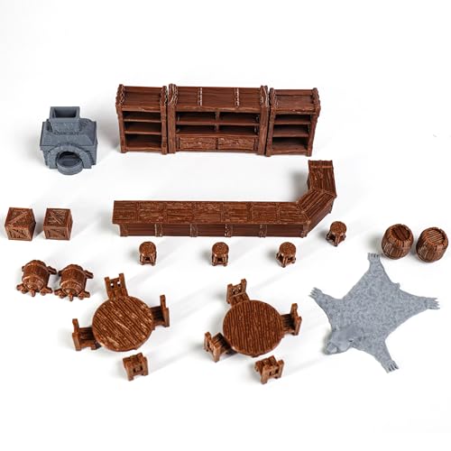 Tavern Bar Furniture Set, D&D Terrain, 3D Printed Tabletop RPG Scenery and Wargame Terrain 28mm Dungeon Miniatures