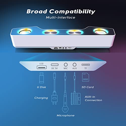 Fifine Gaming Speakers for PC, Bluetooth Computer Speakers Wireless with Aux-in for Desktop Laptop, RGB Desk Loudspeakers with Volume Control for Party Streaming Meeting A16 White - color: White